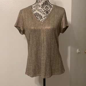 White House Black Market Metallic V-Neck Tee